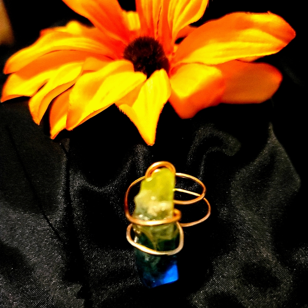 Rainbow 🌈 quartz wrapped copper ring adjustable